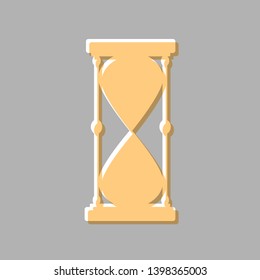 Hourglass sign illustration. Emboss effect with light orange icon on gray background.