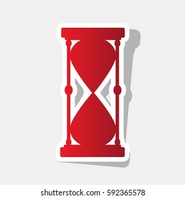 Hourglass sign illustration. Vector. New year reddish icon with outside stroke and gray shadow on light gray background.