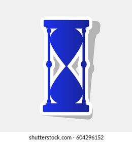 Hourglass sign illustration. Vector. New year bluish icon with outside stroke and gray shadow on light gray background.