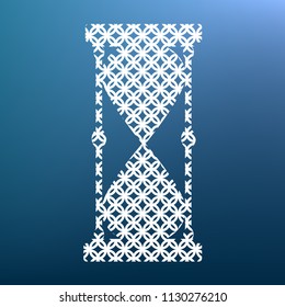 Hourglass sign illustration. Vector. White textured icon at lapis lazuli gradient background.