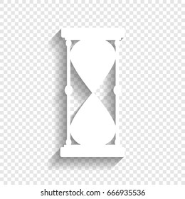 Hourglass sign illustration. Vector. White icon with soft shadow on transparent background.