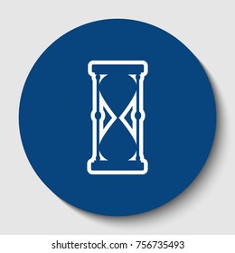 Hourglass sign illustration. Vector. White contour icon in dark cerulean circle at white background. Isolated.
