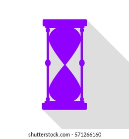 Hourglass sign illustration. Violet icon with flat style shadow path.