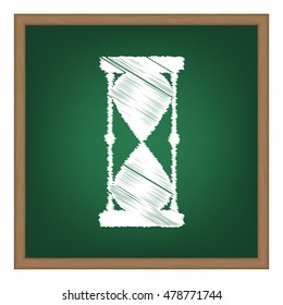 Hourglass sign illustration. White chalk effect on green school board.