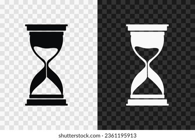 Hourglass silhouette icon, vector glyph sign. Hourglass symbol isolated on dark and light transparent backgrounds.