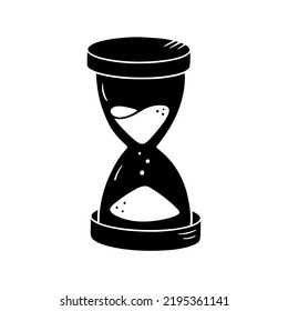 Hourglass silhouette in simple style, vector illustration. Sketch sand clock for prind and design. Isolated element on a white background. Symbol time hand drawn.