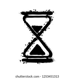 hourglass, simple icon. Black ink with splashes on white background