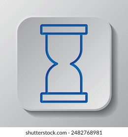 Hourglass simple icon. Flat design. Paper cut design. Cutted blue symbol with shadow. Gray badge button, gray background.ai