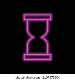 Hourglass simple icon. Flat desing. Purple neon on black background.ai