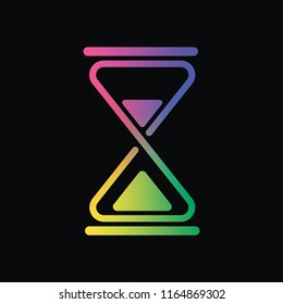 hourglass, simple icon. Rainbow color and dark background