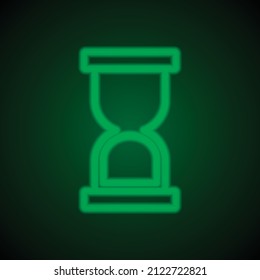 Hourglass simple icon vector. Flat desing. Green neon on black background with green light.ai