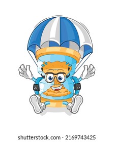 the hourglass skydiving character. cartoon mascot vector