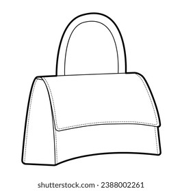 Hourglass Small Tote Bag silhouette bag. Fashion accessory technical illustration. Vector satchel front 3-4 view for Men, women, unisex style, flat handbag CAD mockup sketch outline isolated