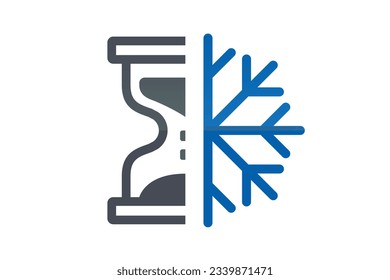 hourglass and snowflake icon. deep freeze. flat vector illustration.