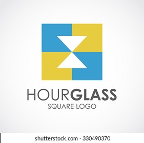 Hourglass square of time abstract vector and logo design or template office business icon of company identity symbol concept