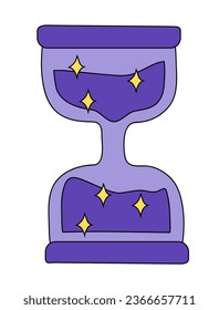 Hourglass with stars. Halloween, Magic, Witch, Esoteric, Fortune Teller element. Cartoon design style. Vector flat illustration.