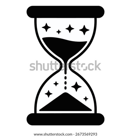 Hourglass with Stars Symbolizing Time Passing in Black and White Minimalist Design Concept of Countdown and Deadlines