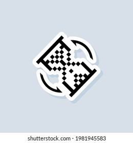 Hourglass sticker. Expectation icon. Sandglass clock pixel icon. Waiting time. Fast service. Vector on isolated background. EPS 10.