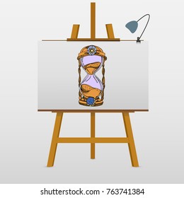 Hourglass with sun and moon. Hand drawn vector illustration