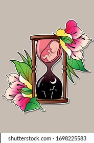 Hourglass Tattoo Design Flowers