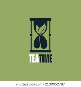 Hourglass and tea leaf symbol and icon for time and drink concept design or logo vector icon design