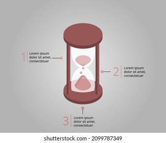 hourglass template for infographic for presentation for 3 element