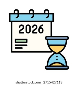 Stundenglas-Zeit-Kalender 2026 Vektor Illustration Gefüllte Stil Symbol
