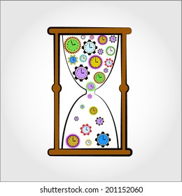 Hourglass time clock with sand flow