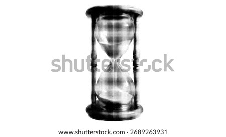 Hourglass Time Collage Isolated Element at the White Background. Vintage clock element with newspaper texture for concept art bg..