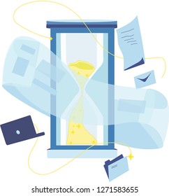 Hourglass as a time to define the concept of business, urgency and not enough time. flat design vector.
