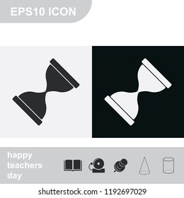 Hourglass time flat black and white vector icon.