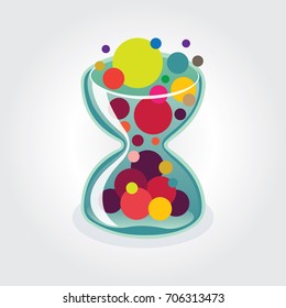 Hourglass. Time flow color illustration.
Seconds, minutes and hours flying like bubbles.
