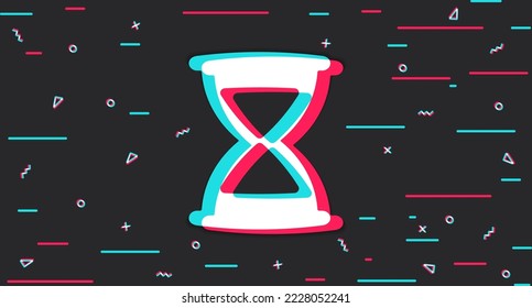 Hourglass. Time flow. Glitch background. Vector illustration