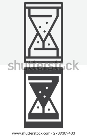 Hourglass time icon set with sand timer in line, outline and solid styles. Editable stroke vector icon sign, symbol for deadline, waiting and countdown concept.