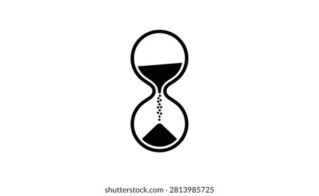 Hourglass time keeper icon represented as a minimalist black and white graphic illustration isolated on white.