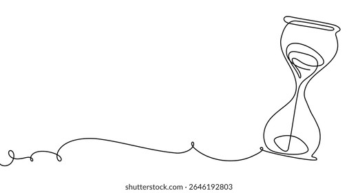 Hourglass time line one glass hour sand continuous clock watch icon. Drawing line hourglass vector outline past illustration abstract concept art logo background sandglass linear wait single countdown