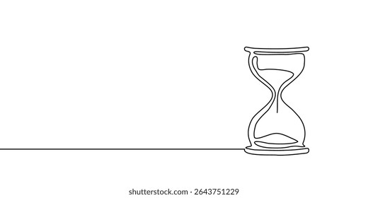 Hourglass time line sand continuous glass hour one clock watch icon. Line hourglass drawing past vector outline illustration abstract concept art logo background sandglass linear wait single countdown
