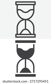 Sanduhr Zeitmanagement verschiedenen Stil Icon Set. Linie und Umriss mit durchgezogener Symbolversion, editierbarem Strichvektorzeichen und Symbol. Sanduhrsymbol für Frist und Dauer.