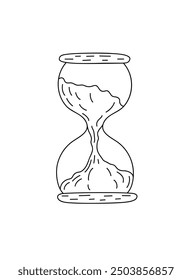 Instrumento de medición de tiempo de reloj de arena simple ilustración de doodle dibujado a mano, contenedor de arena de vidrio transparente, astrología y símbolo de misterio, concepto esotérico, elemento de diseño de estilo boho