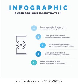 Hourglass, Time, Timer, Watch, Sand Line icon with 5 steps presentation infographics Background. Vector Icon Template background