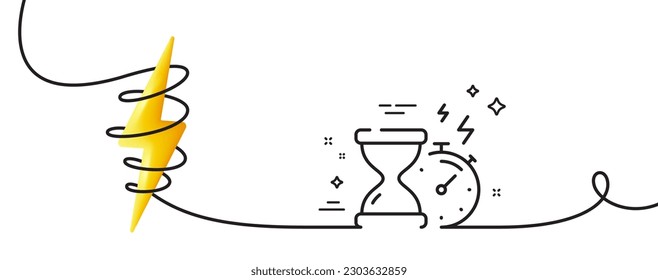 Hourglass timer line icon. Continuous one line with curl. Stopwatch time sign. Countdown clock symbol. Hourglass timer single outline ribbon. Loop curve with energy. Vector