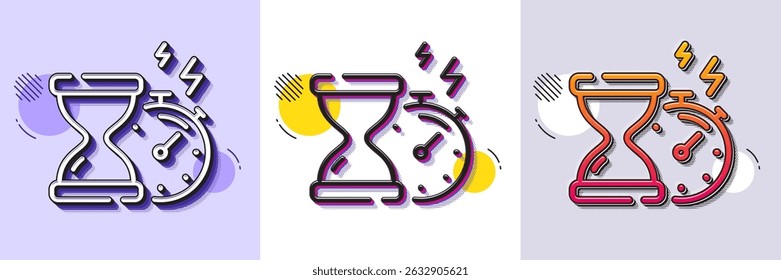 Hourglass timer line icon. Halftone dotted pattern. Gradient icon with grain shadow. Stopwatch time sign. Countdown clock symbol. Line hourglass timer icon. Various designs. Vector
