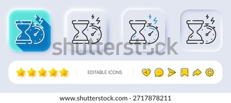 Hourglass timer line icon. Neumorphic, Flat shadow, 3d buttons. Stopwatch time sign. Countdown clock symbol. Line hourglass timer icon. Social media icons. Vector