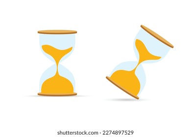 temporizador de vidrio de color de arena como cuenta regresiva con reloj en la ilustración del vector de fondo blanco.
