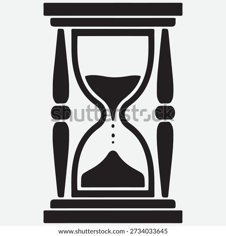 Hourglass timer with sand falling and collecting at bottom simple black icon on transparent checkered background vector