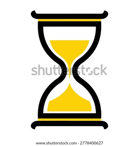 Hourglass timer symbol with yellow sand flowing down, representing time passing, on white background.
