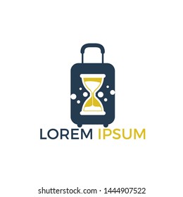 Hourglass travel bag logo design. Sandglass concept simple icon vector design. Logotype hourglass for clock production, saving time sale, shop, store.	
