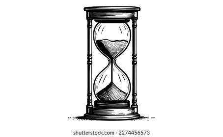 Hourglass vector black line illustration isolated white. Sketch art