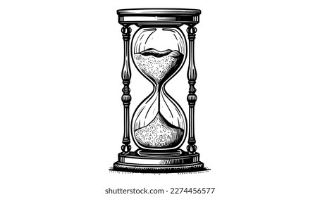 Hourglass vector black line illustration isolated white. Sketch art