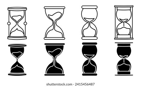 Stundenglas. Vektorgrafik von Illustrationen von Stundenglas-Symbolen. Schwarzes Icon-Design.